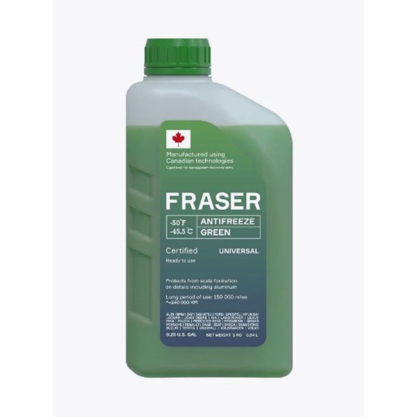 Антифриз Fraser универсальный зеленый -45 0,25 Gal (0.94 L) G12+